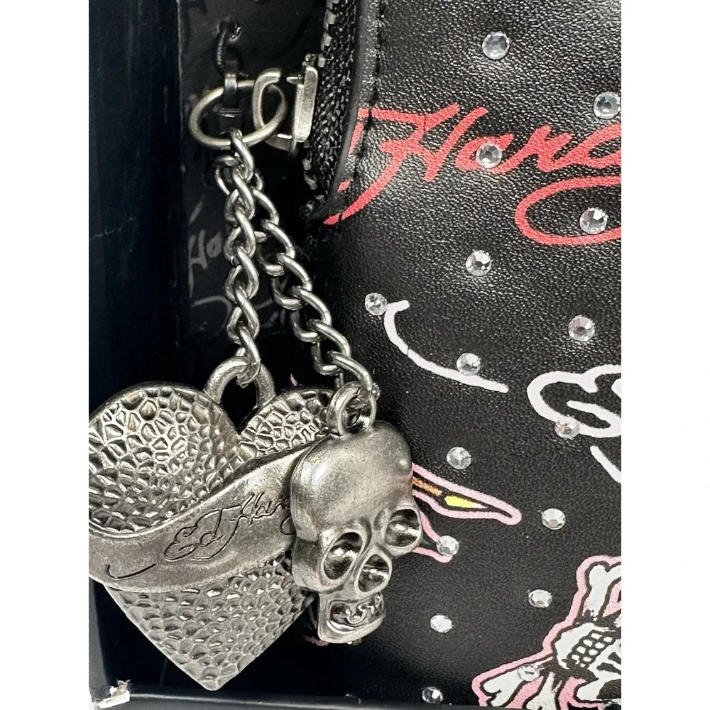 Ed Hardy Black Skull Heart Beltbag with Charms Studded Tattoo Print Boxed